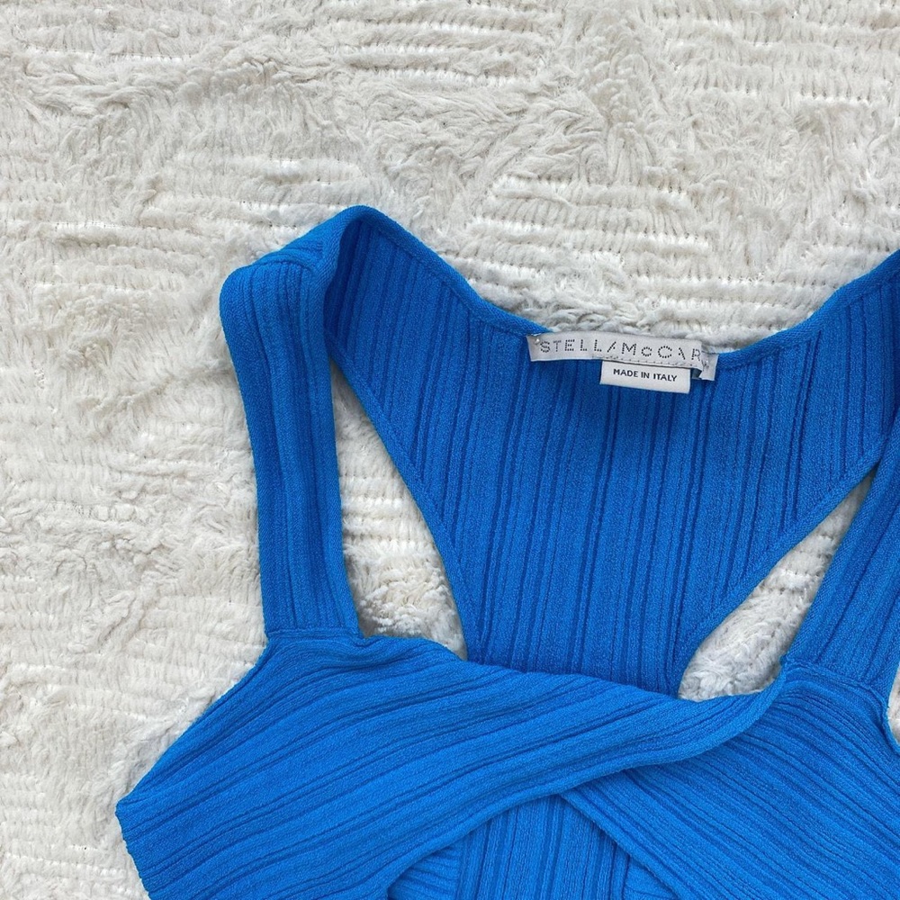 Stella McCartney Azure blue ribbed cut out stretch knit bodysuit - Picture 3 of 5